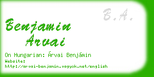benjamin arvai business card